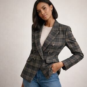 Banana Republic Double-Breasted Flannel Blazer Cadet Plaid